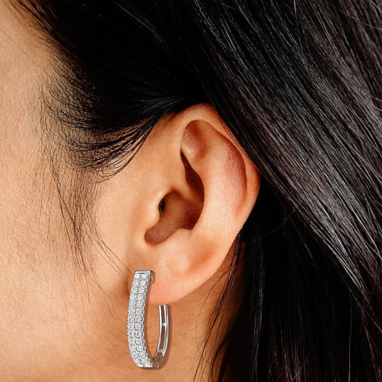 F/ Si1-Si2 Womens 2 CT. T.W. Lab Grown White Diamond Sterling Silver 29.1mm Round Hoop Earrings