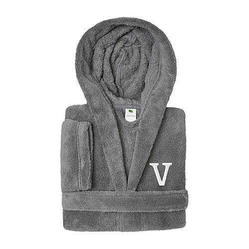 Linum Home Textiles Personalized Kids Bathrobe Little & Big Kid Unisex Long Length Long Sleeve Robe, Large, Gray