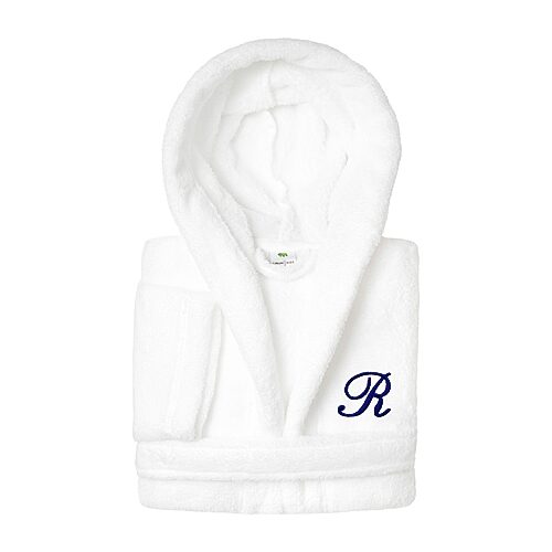 Linum Home Textiles Personalized Kids Bathrobe Little & Big Kid Unisex Long Length Long Sleeve Robe, Small, White
