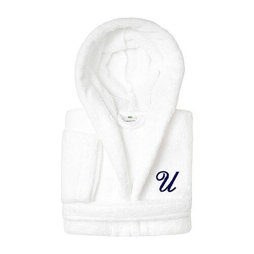 Linum Home Textiles Personalized Kids Bathrobe Little & Big Kid Unisex Long Length Long Sleeve Robe, Medium, White