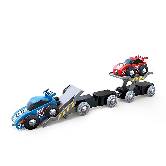 Hape Wooden Race Car Transporter Truck
