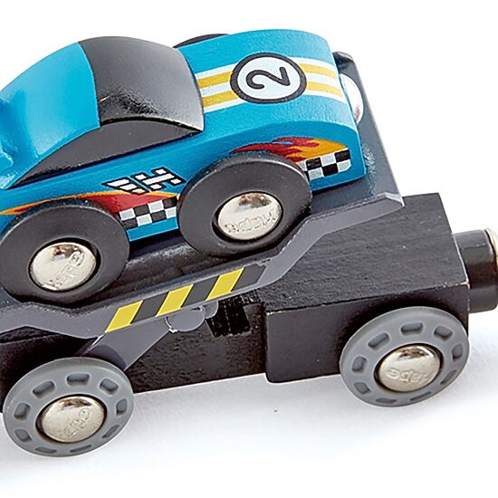 Hape Wooden Race Car Transporter Truck