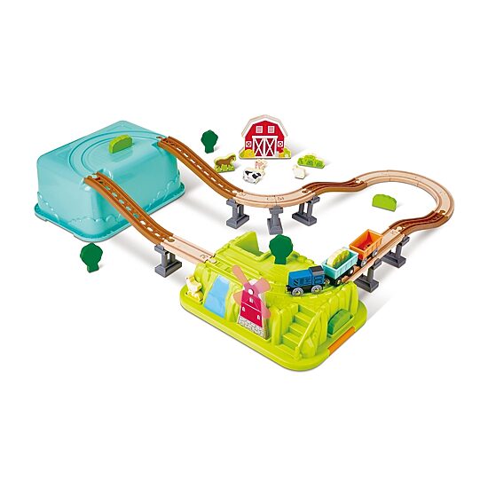 Hape Wooden Set With Plastic Tracks And Farm Accessories 40-pc. Train