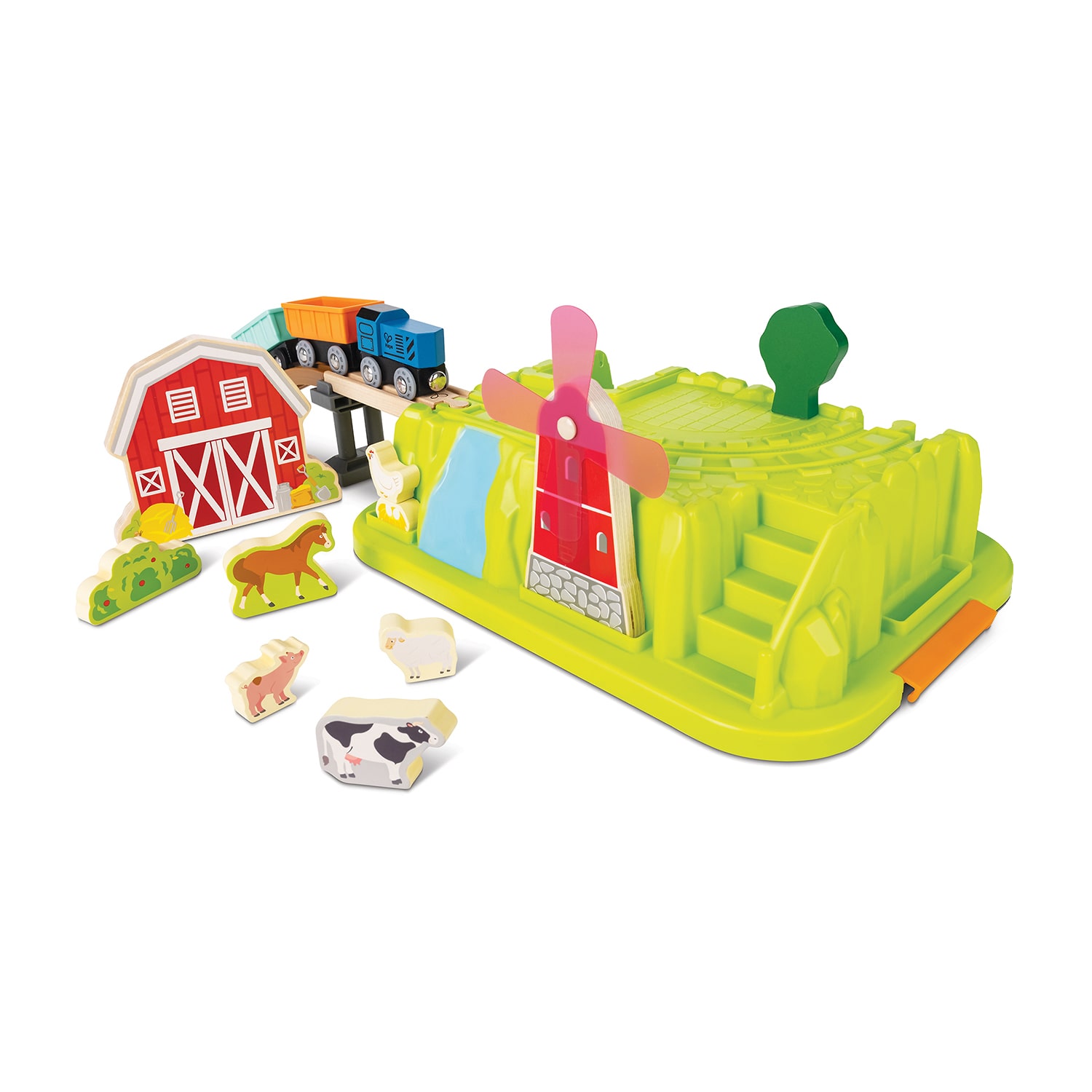 Hape Wooden Set With Plastic Tracks And Farm Accessories 40-pc. Train