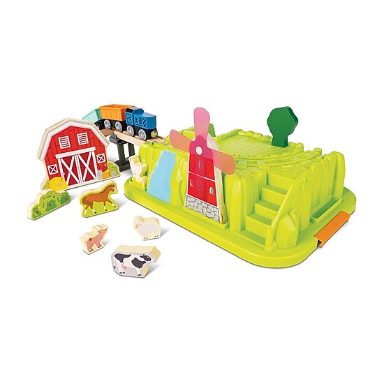 Hape Wooden Set With Plastic Tracks And Farm Accessories 40-pc. Train