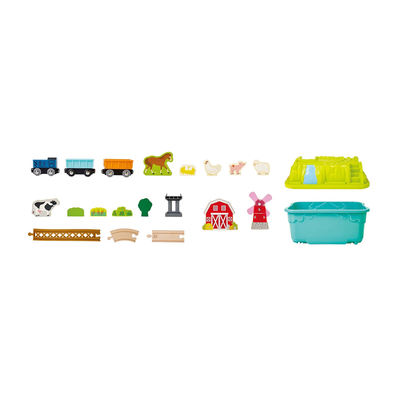 Hape Wooden Set With Plastic Tracks And Farm Accessories 40-pc. Train