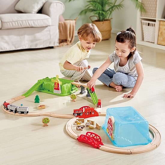 Hape Wooden Set With Plastic Tracks And Farm Accessories 40-pc. Train