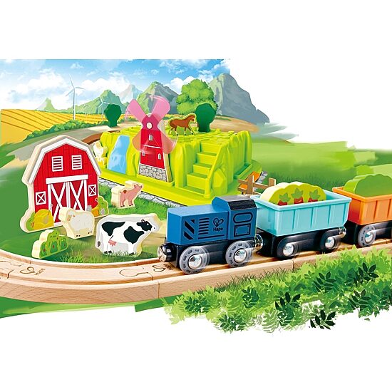 Hape Wooden Set With Plastic Tracks And Farm Accessories 40-pc. Train