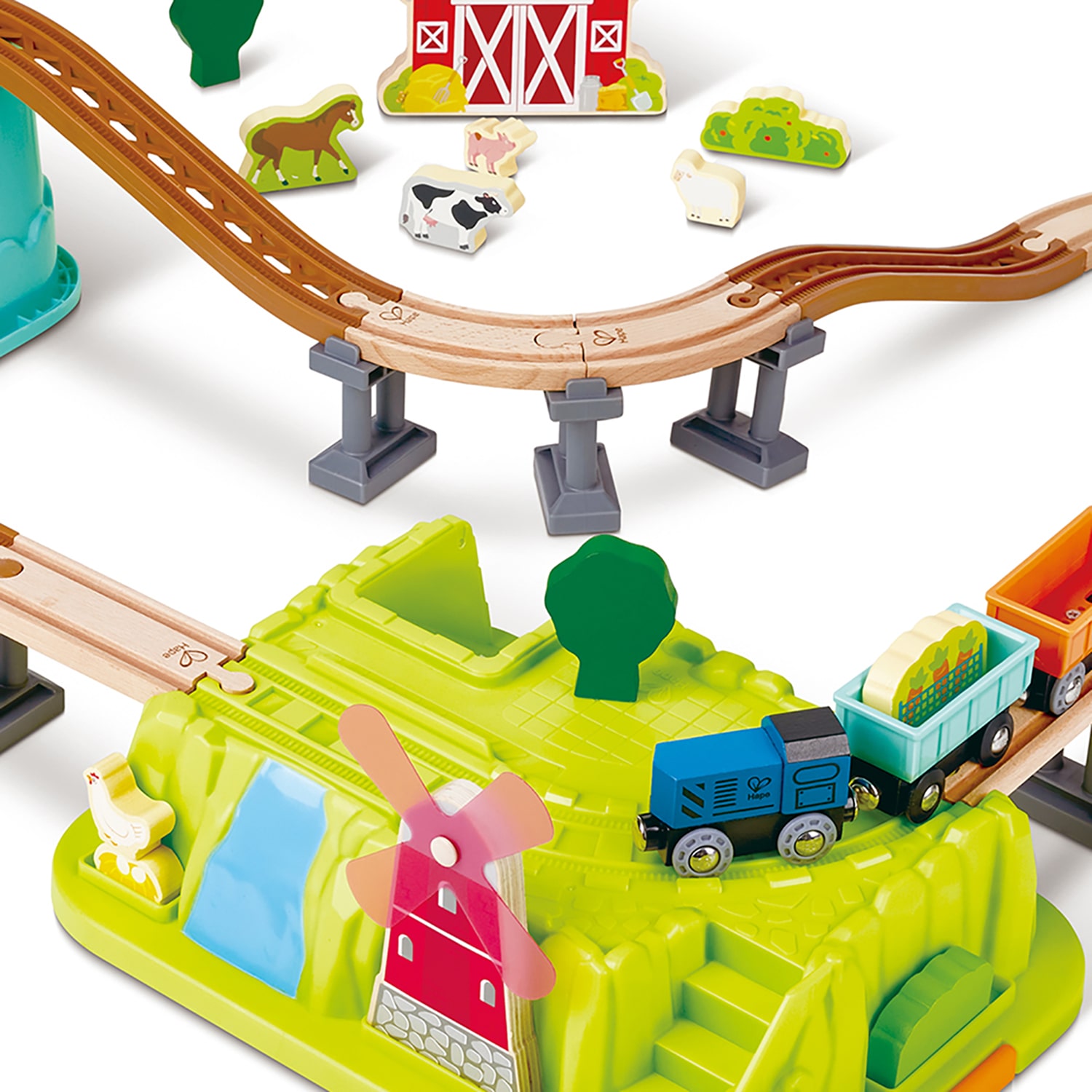 Hape Wooden Set With Plastic Tracks And Farm Accessories 40-pc. Train