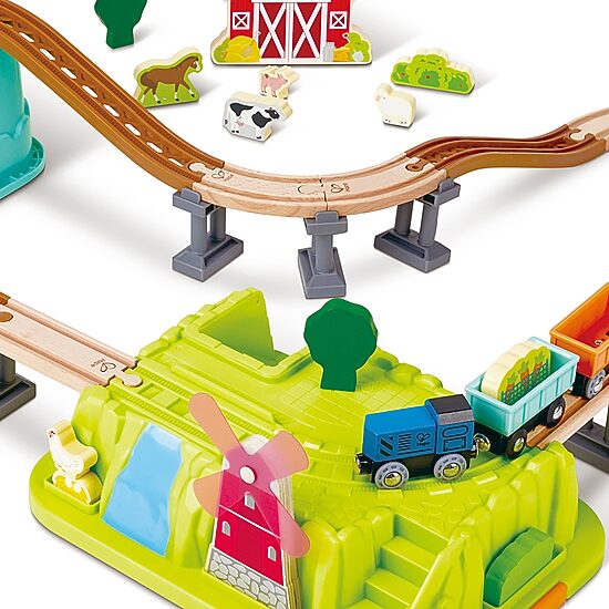 Hape Wooden Set With Plastic Tracks And Farm Accessories 40-pc. Train