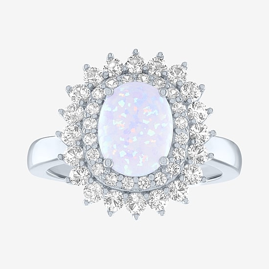 Womens Gemstone Sterling Silver Oval Halo Cocktail Ring