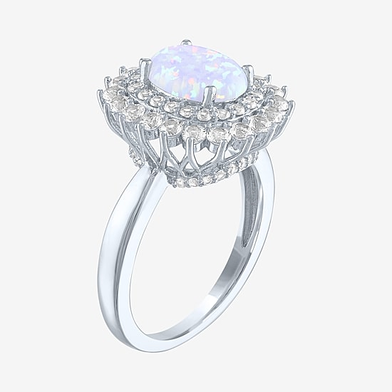 Womens Gemstone Sterling Silver Oval Halo Cocktail Ring
