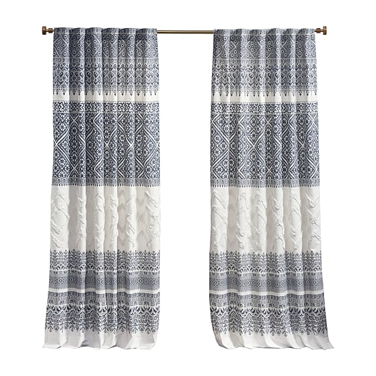 INK+IVY Mila 50"W X 84"L Cotton Printed With Chenille Detail And Lining Rod Pocket Light-Filtering Single Curtain Panel