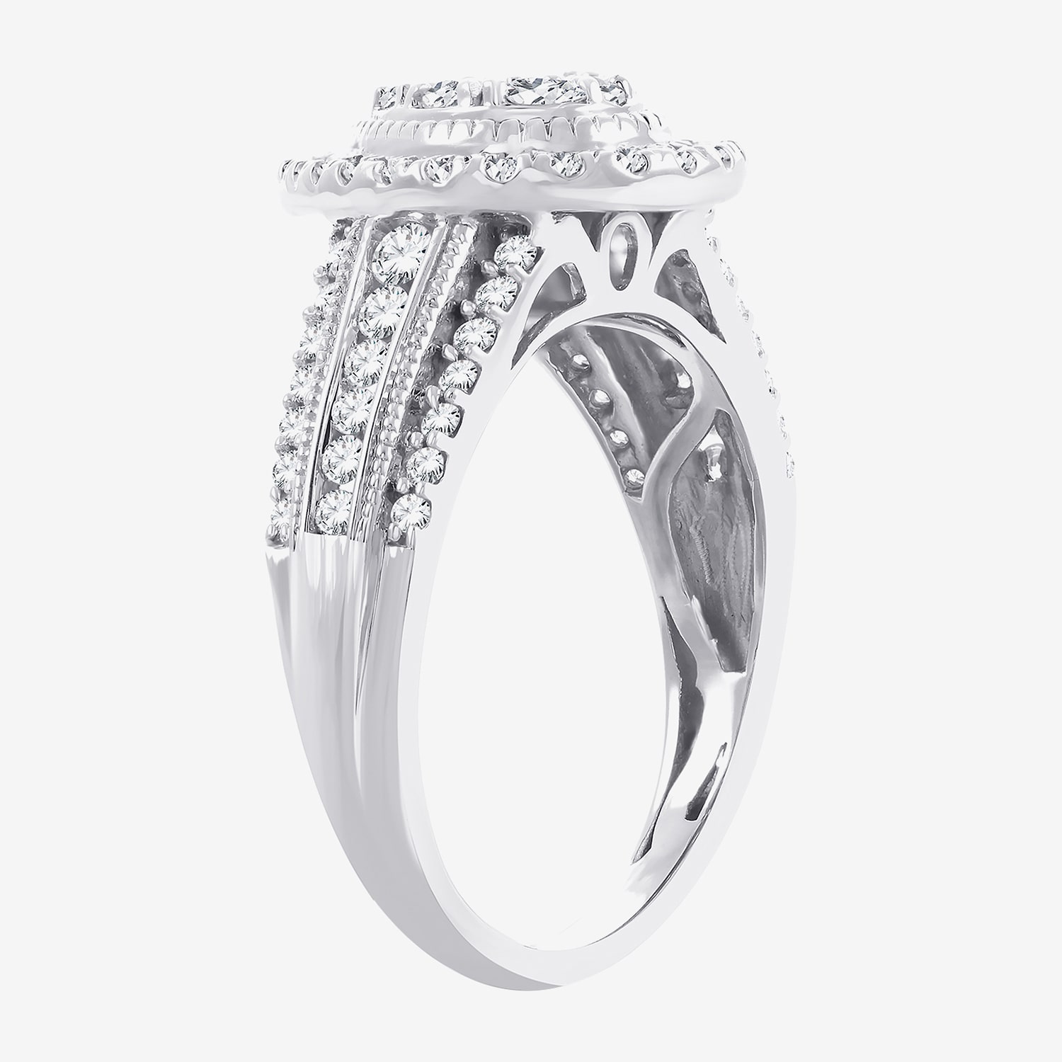Womens 1 CT.T.W. Natural Diamond 10K or 14K White Gold Pear Side Stone Halo Engagement Ring