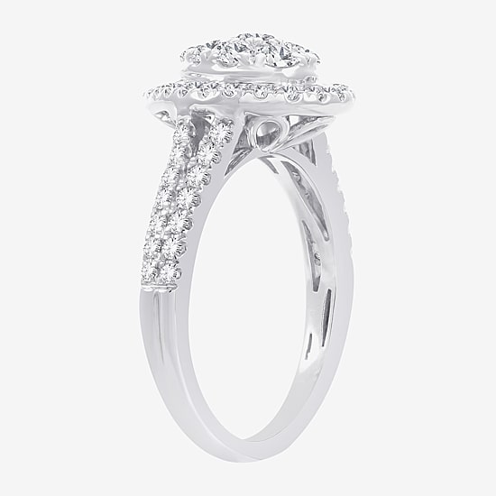 (H-I / I1) Womens 1 CT. T.W. Lab Grown White Diamond 10K or 14K Gold Pear Side Stone Halo Engagement Ring