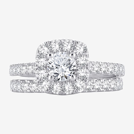 2 CT.T.W. Natural Diamond Cushion Halo Bridal Set in 10K or 14K Gold