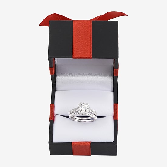 1 CT.T.W. Natural Diamond Cushion Halo Bridal Set in 10K or 14K Gold