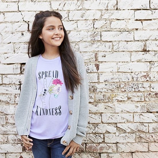 Thereabouts Little & Big Kid Girls Round Neck Long Sleeve Regular Fit Graphic T-Shirt