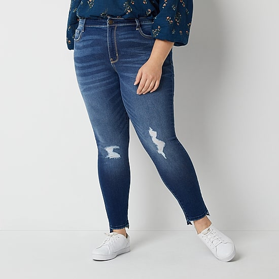 A.N.A Womens Plus High Rise Ripped Stretch Fabric Skinny Fit Jegging Jean