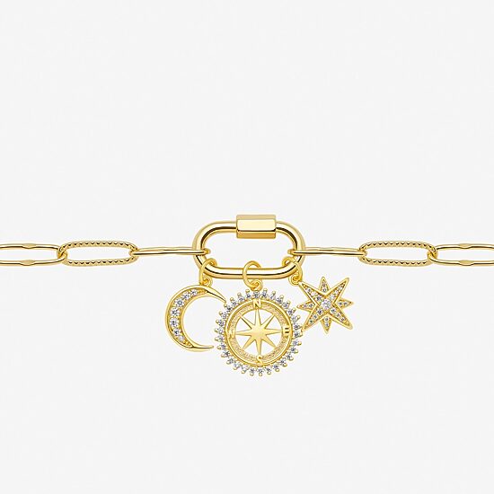 Sparkle Allure Carabiner Charm Womens White Cubic Zirconia 14K Gold Over Brass Moon Paperclip Star 18 Inch Pendant Necklace