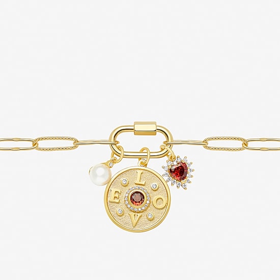 Sparkle Allure Love Carabiner Charm Womens Red Cubic Zirconia 14K Gold Over Brass Heart Paperclip 18 Inch Pendant Necklace