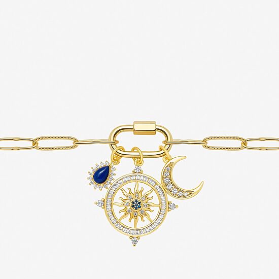 Sparkle Allure Carabiner Charm Womens Blue Cubic Zirconia 14K Gold Over Brass Moon Paperclip Sunburst 18 Inch Pendant Necklace