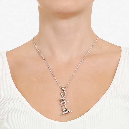 Bali Inspired Womens Sterling Silver Hummingbird Pendant Necklace