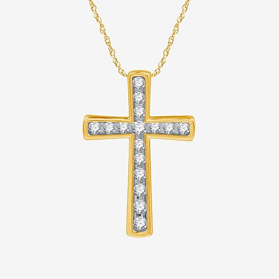 Womens 1/2 CT. T.W. Lab Grown White Diamond 14K Gold Over Silver Sterling Silver Cross 18 Inch Pendant Necklace
