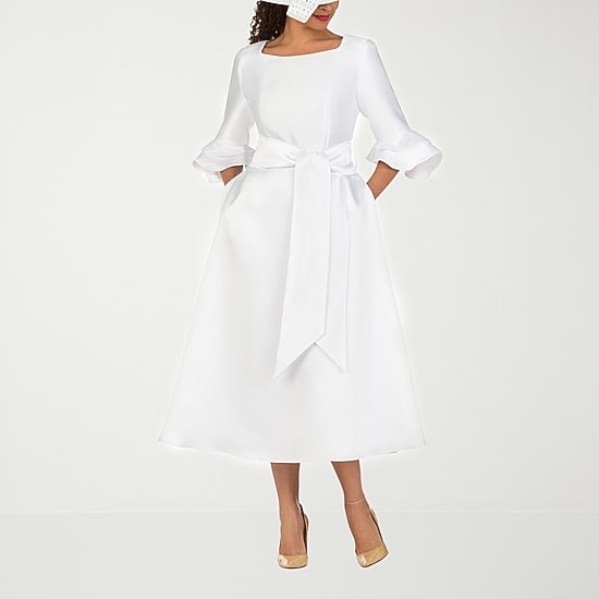 Giovanna Signature Womens Midi Square Neck 3/4 Sleeve Ruffled Fit + Flare Dress