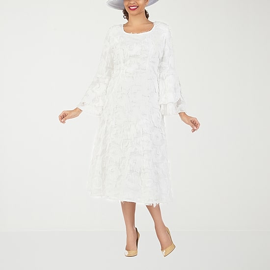 Giovanna Signature Womens Midi Square Neck Long Sleeve A-Line Dress
