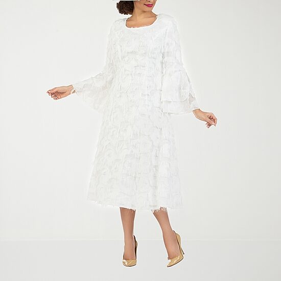 Giovanna Signature Womens Midi Square Neck Long Sleeve A-Line Dress