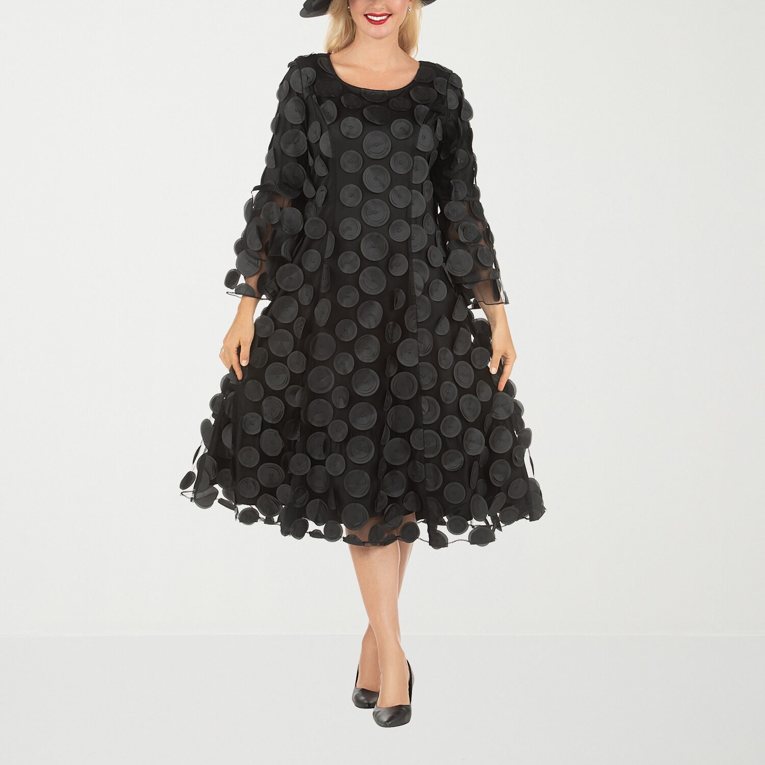 Giovanna Signature Womens Midi Boat Neck 3/4 Sleeve A-Line Dress