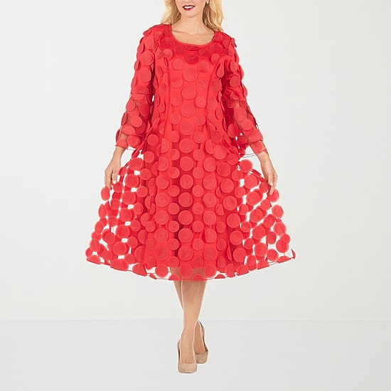 Giovanna Signature Womens Midi Boat Neck 3/4 Sleeve A-Line Dress