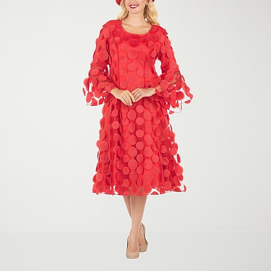 Giovanna Signature Womens Midi Boat Neck 3/4 Sleeve A-Line Dress
