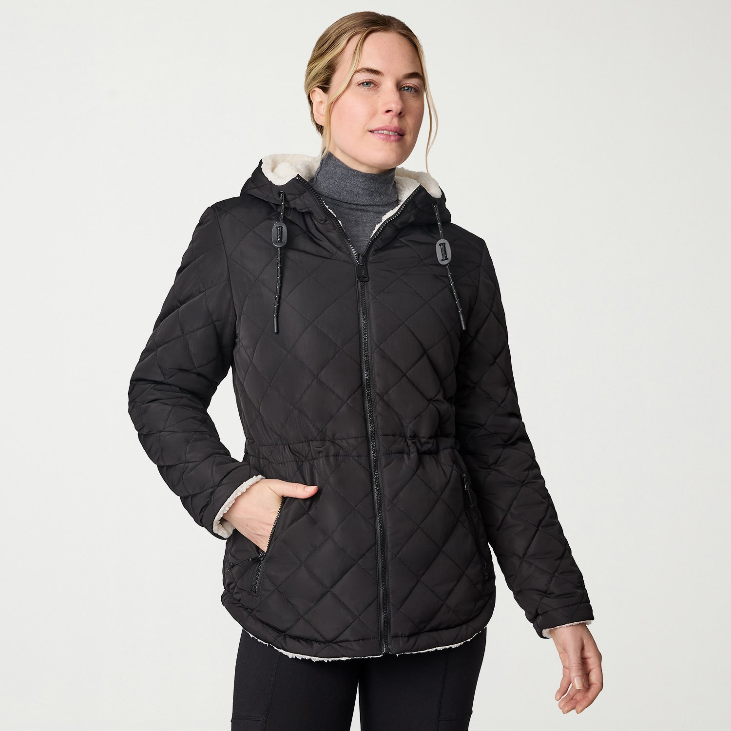Free Country Womens Hooded Reversible Midweight Quilted Jacket