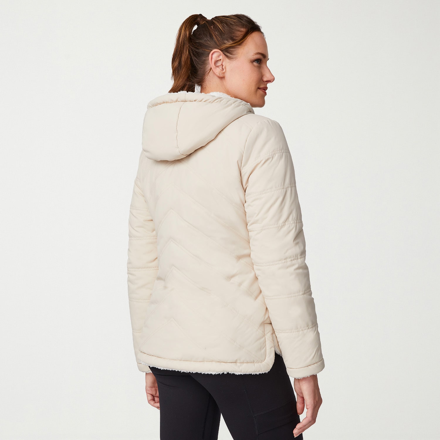 Free Country Womens Hooded Reversible Sherpa Lined Midweight Quilted Jacket
