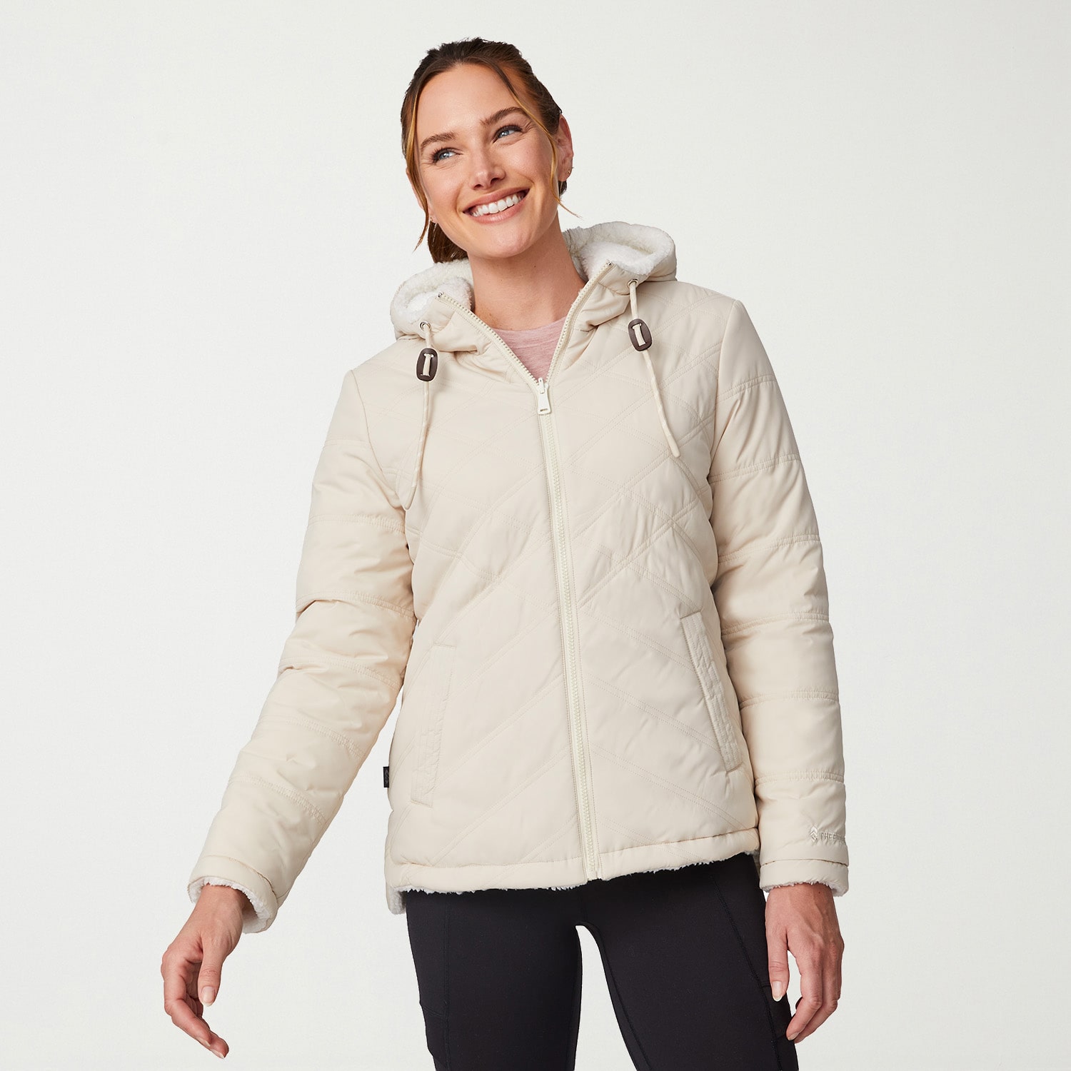 Free Country Womens Hooded Reversible Sherpa Lined Midweight Quilted Jacket