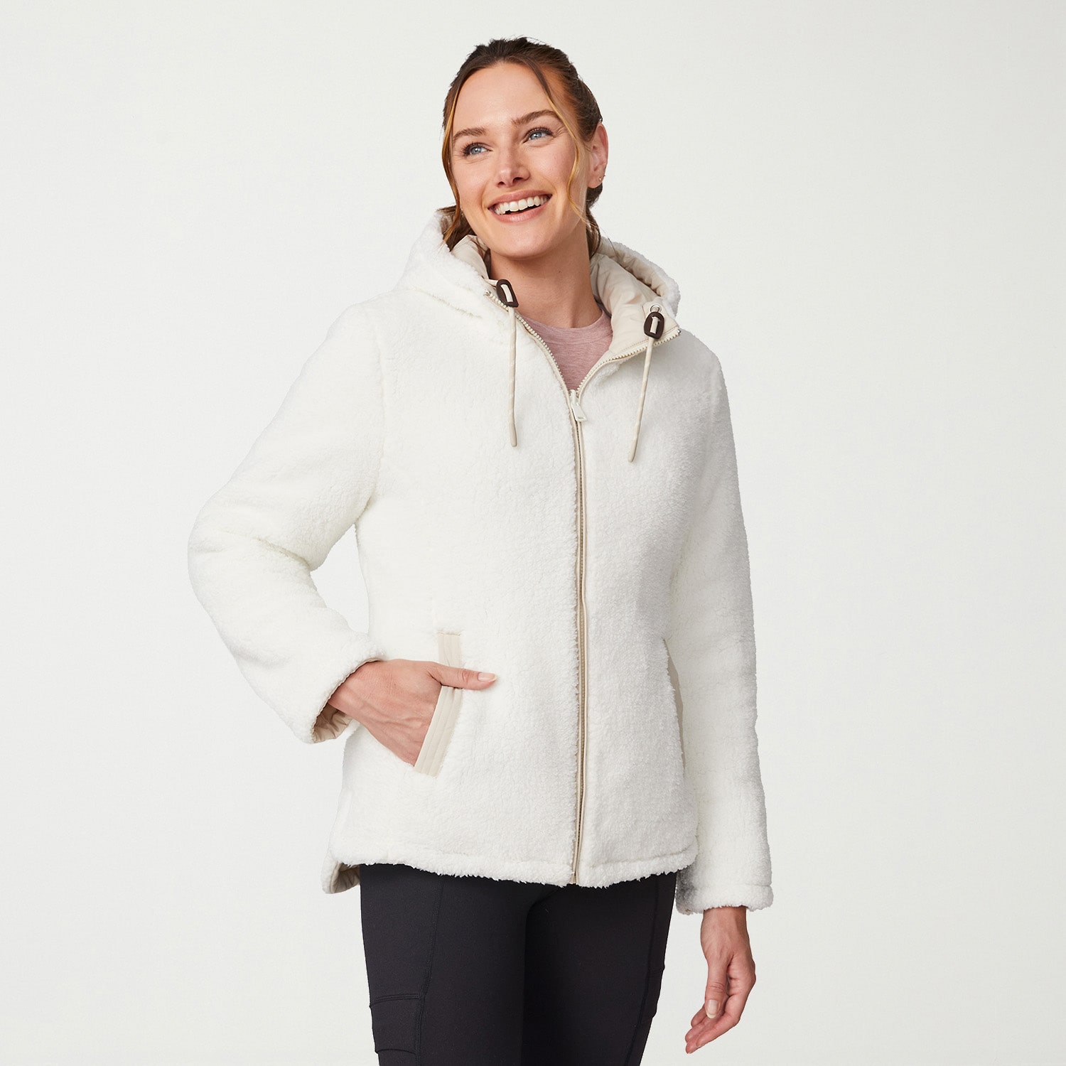 Free Country Womens Hooded Reversible Sherpa Lined Midweight Quilted Jacket
