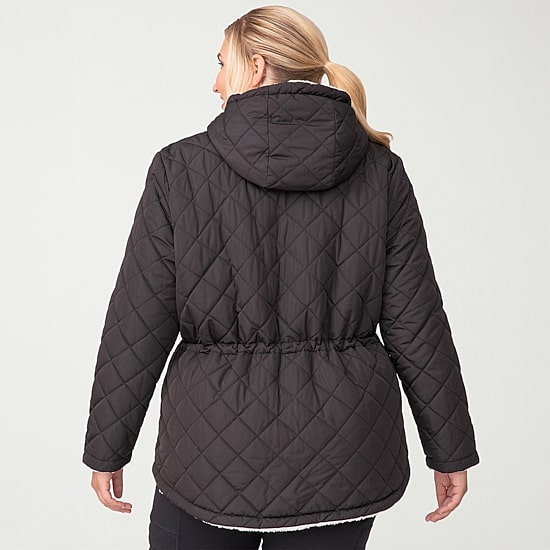 Free Country Womens Hooded Reversible Midweight Plus Quilted Jacket