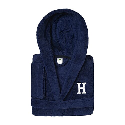 Linum Home Textiles Personalized Kids Bathrobe Little & Big Kid Unisex Long Length Long Sleeve Robe, Small, Blue
