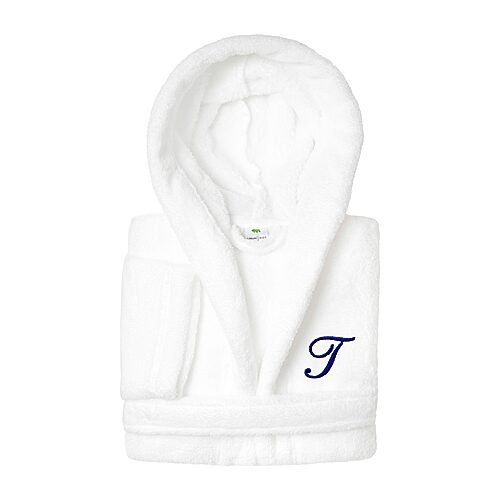 Linum Home Textiles Personalized Kids Bathrobe Little & Big Kid Unisex Long Length Long Sleeve Robe, Medium, White