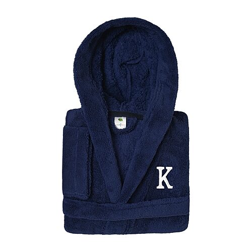 Linum Home Textiles Personalized Kids Bathrobe Little & Big Kid Unisex Long Length Long Sleeve Robe, Small, Blue