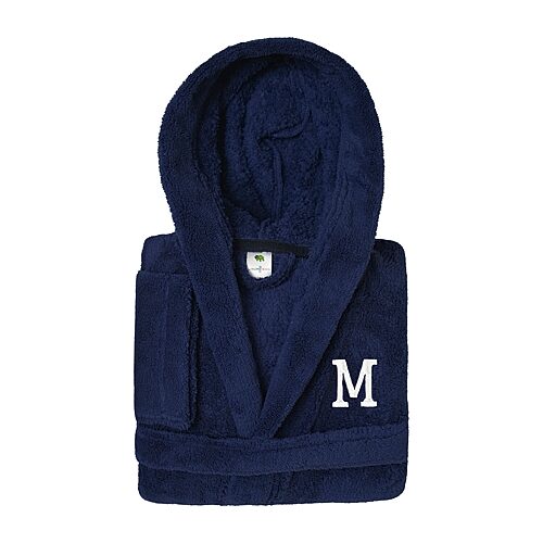 Linum Home Textiles Personalized Kids Bathrobe Little & Big Kid Unisex Long Length Long Sleeve Robe, Small, Blue