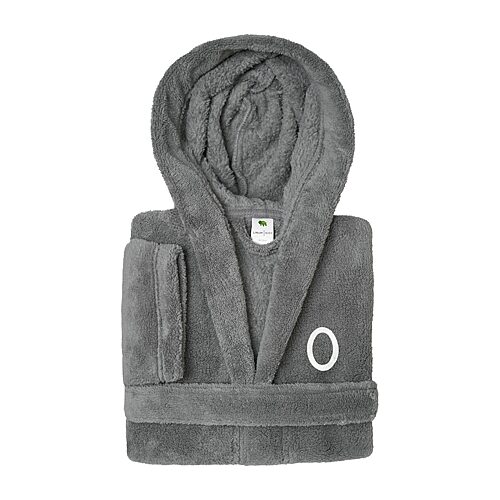 Linum Home Textiles Personalized Kids Bathrobe Little & Big Kid Unisex Long Length Long Sleeve Robe, Small, Gray