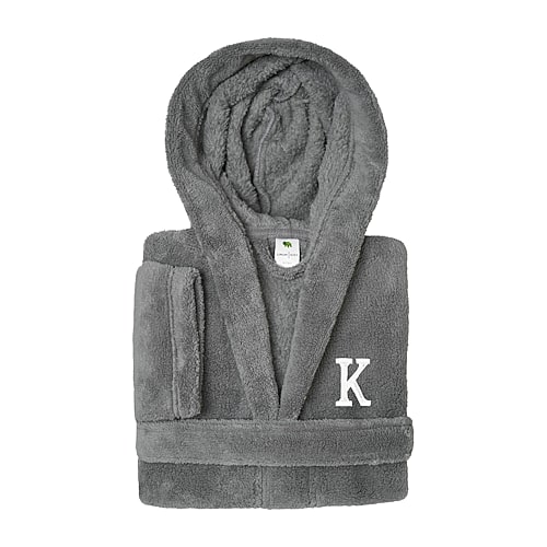Linum Home Textiles Personalized Kids Bathrobe Little & Big Kid Unisex Long Length Long Sleeve Robe, Small, Gray