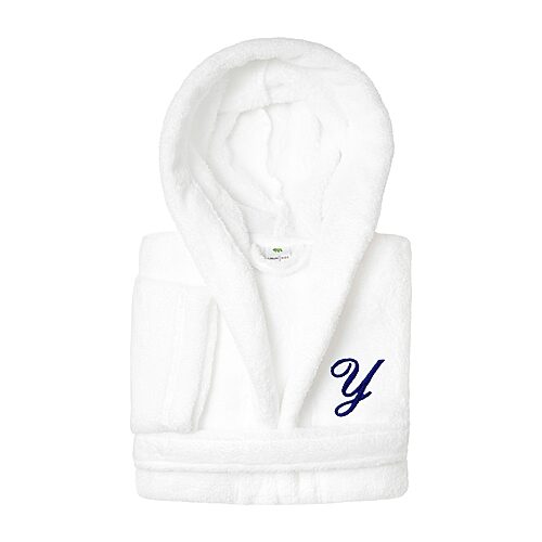 Linum Home Textiles Personalized Kids Bathrobe Little & Big Kid Unisex Long Length Long Sleeve Robe, Medium, White