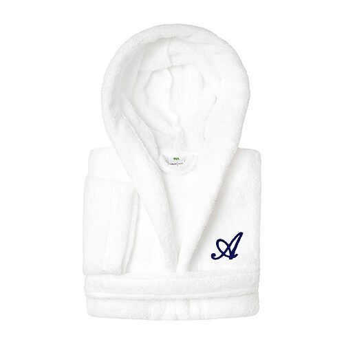 Linum Home Textiles Personalized Kids Bathrobe Little & Big Kid Unisex Long Length Long Sleeve Robe, Medium, White