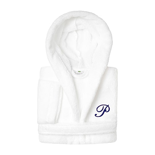 Linum Home Textiles Personalized Kids Bathrobe Little & Big Kid Unisex Long Length Long Sleeve Robe, Medium, White