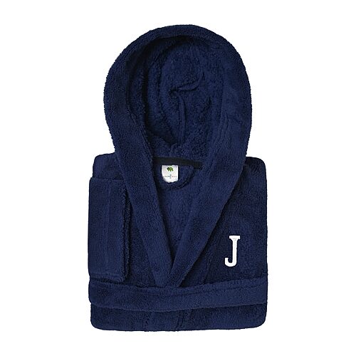 Linum Home Textiles Personalized Kids Bathrobe Little & Big Kid Unisex Long Length Long Sleeve Robe, Medium, Blue
