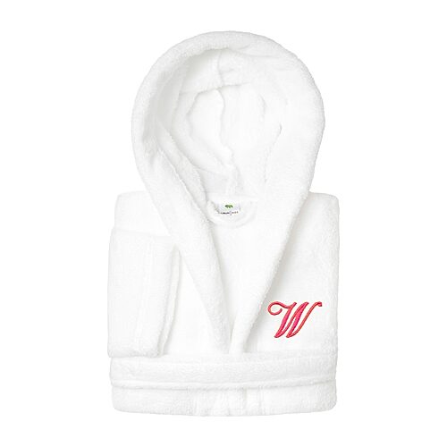 Linum Home Textiles Personalized Kids Bathrobe Little & Big Kid Unisex Long Length Long Sleeve Robe, Large, White